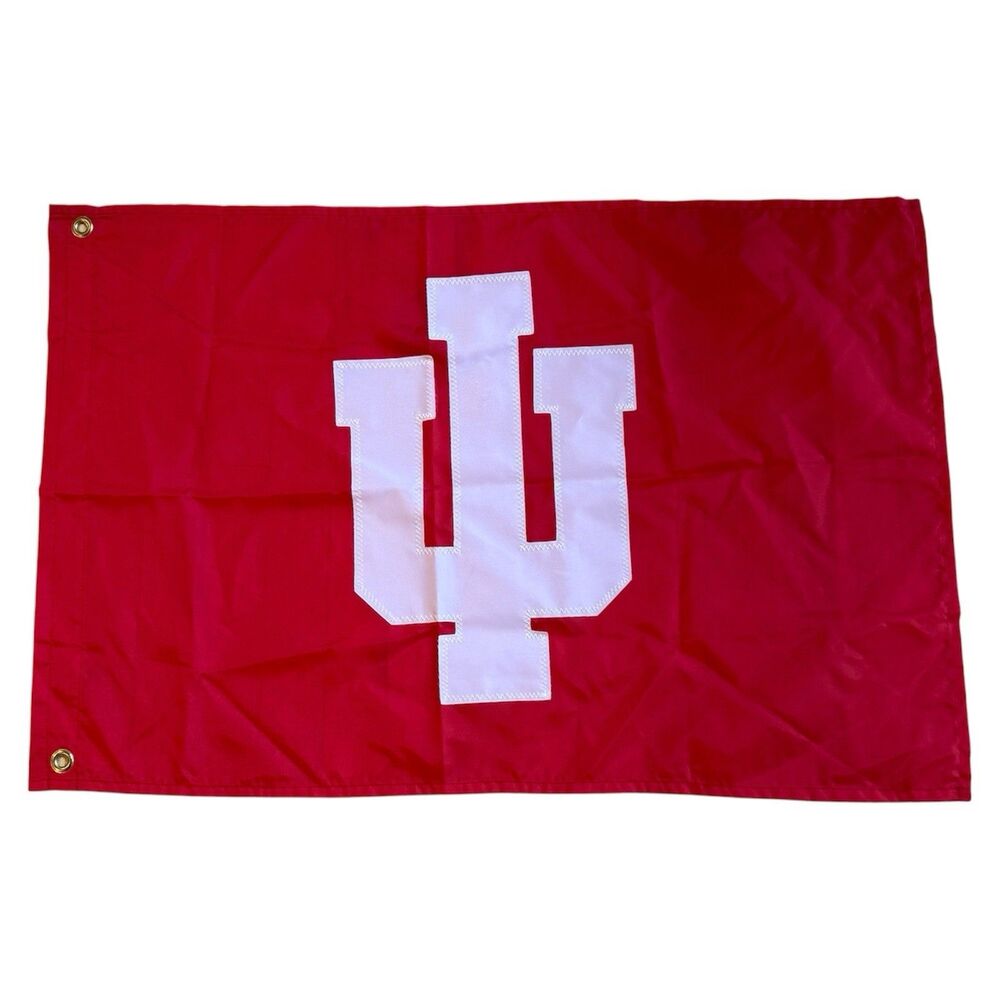 Vintage 70s 80s Indiana University Hoosiers IU Red Cloth Flag Pennant 32”x21.5”